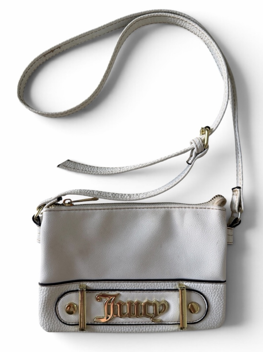Juicy Couture White Leather Crossbody with Gold Logo Plaque